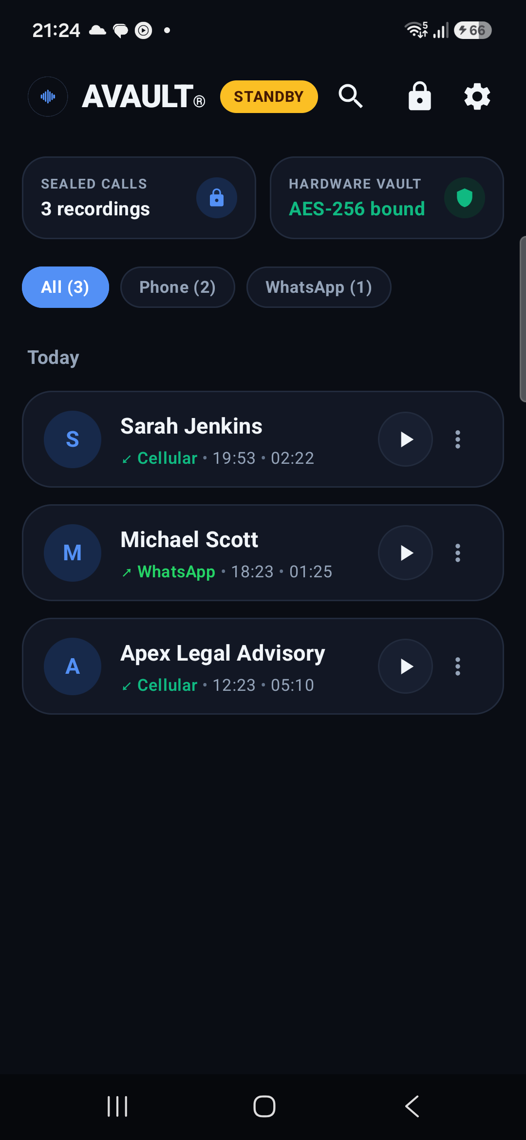 AVault Streamlined Dashboard on Android 16